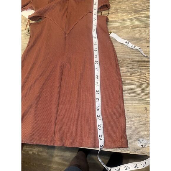 Open Edit Ribbed Cutout Mini Dress Size Small Long Sleeve Women Brown Chino. 7 - Picture 8 of 8